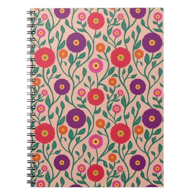Caderno Espiral Vinha Flor de Meados do Século | Grinalda de Jardi (Frente)