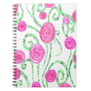 Caderno Espiral Vinhas Verdes e Flores Rosa