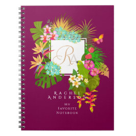 Caderno Espiral Vinho Monograma do Jardim Tropical