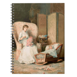 Caderno Espiral Vintage 1888 Mãe e Bebê Adormecido, Restaurado