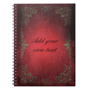 Caderno Espiral Vintage Antigo Ornate Vermelho Dourado Personaliza