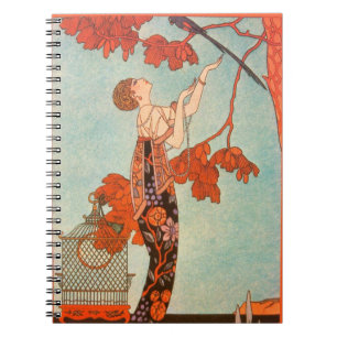 Caderno Espiral Vintage Art Deco, Pássaro Voador de George Barbie