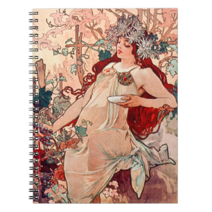 Caderno Espiral Vintage Art Nouveau Fall por Alfons Mucha