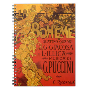 Caderno Espiral Vintage Art Nouveau Music, La Boheme Opera, 1896