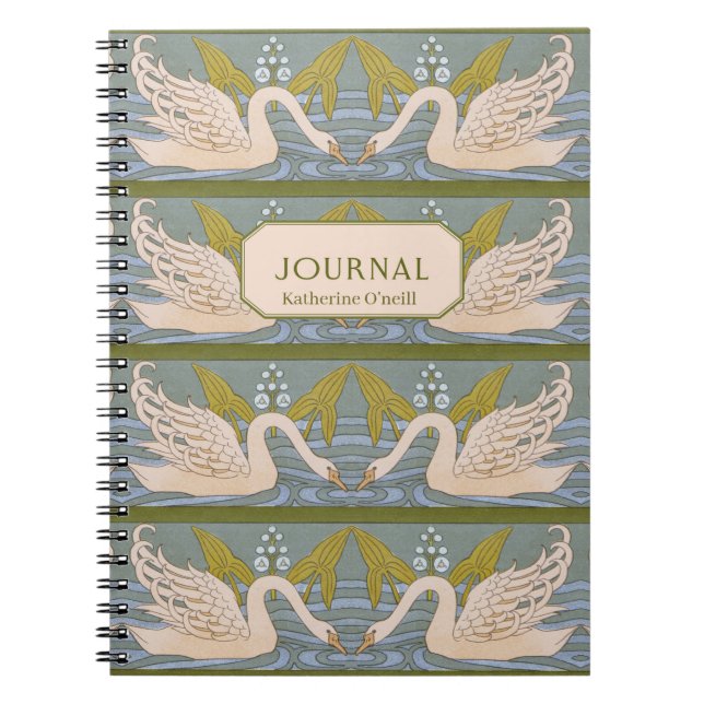 Caderno Espiral Vintage Art Nouveau Swan Pattern Diário (Frente)