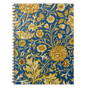 Caderno Espiral Vintage Arte Floral Azul Cherwell de William Morri
