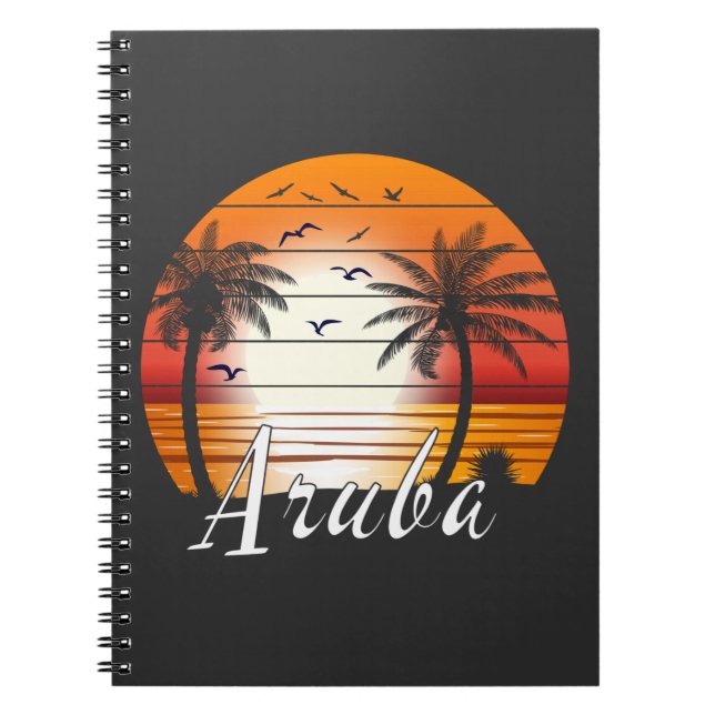 Caderno Espiral Vintage Aruba Palm Trees Summer Beach (Frente)