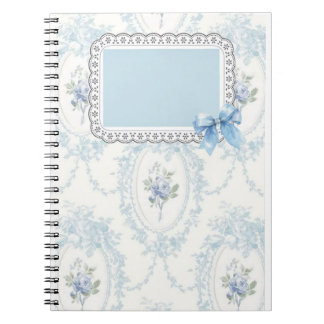 Caderno Espiral Vintage Azul e Branco Lace Coquette Escolares ou T