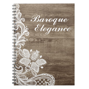 Caderno Espiral Vintage Barroco Lace Sobre Madeira Marinha Elegant