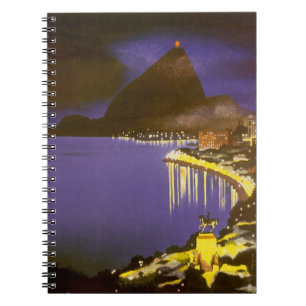 Caderno Espiral Vintage Beach à noite no Rio de Janeiro, Brasil