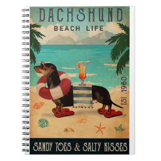 Caderno Espiral Vintage Beach Cocktail Life Dachshund