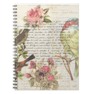 Caderno Espiral Vintage Bird Decoupage Botânica Grosgrão Ribbon