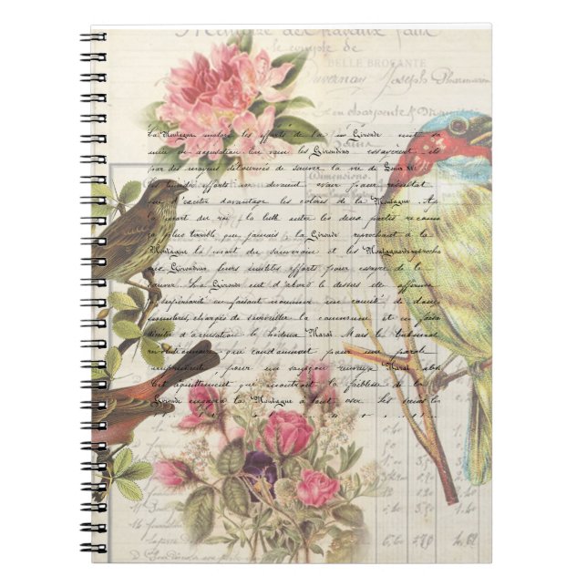 Caderno Espiral Vintage Bird Decoupage Botânica Grosgrão Ribbon (Frente)