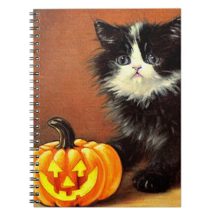 Caderno Espiral Vintage Black and White Halloween Kitten