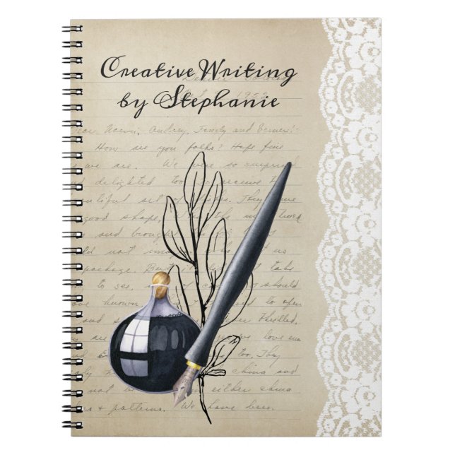 Caderno Espiral Vintage Black Inkwell and Nib Caneta (Frente)