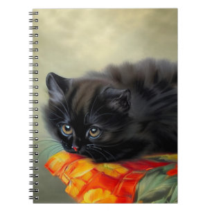 Caderno Espiral Vintage Black Kitten com Red Flower Blanket
