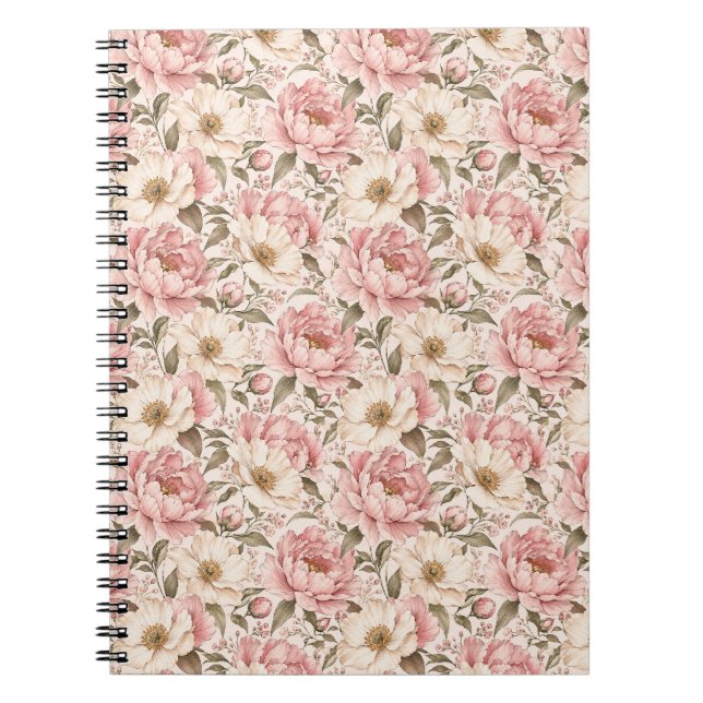 Caderno Espiral Vintage Blooming Peonies Pattern (Frente)