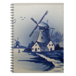 Caderno Espiral Vintage Blue White Delft Windmill