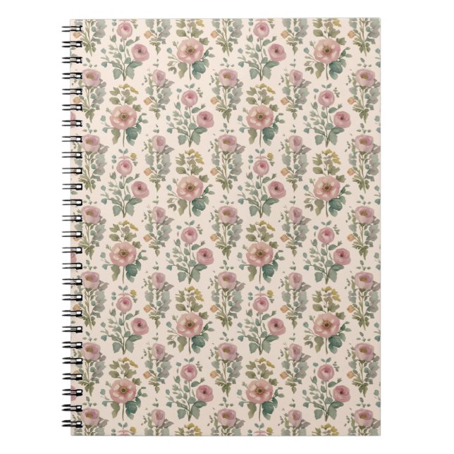 Caderno Espiral Vintage Blush Anemone Floral Notebook (Frente)