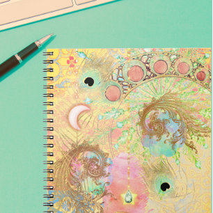 Caderno Espiral Vintage boêmia, arte hippie pastel única