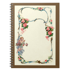 Caderno Espiral Vintage bonito cor-de-rosa & decoração da beira 