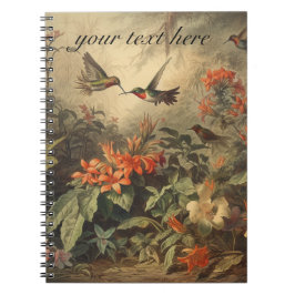 Caderno Espiral Vintage botânica beija-flores, personalizável