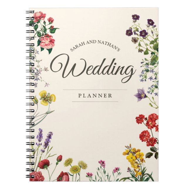 Caderno Espiral Vintage Botânica Flor Bridal Planner (Frente)