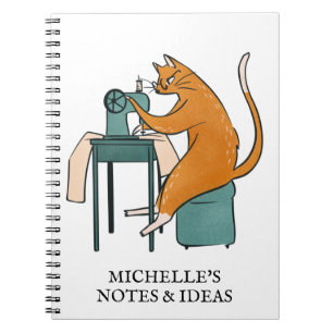 Caderno Espiral Vintage Cat Sewing Personalizado