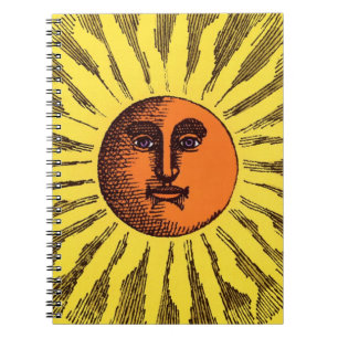 Caderno Espiral Vintage Celestial Amarelo Sorriso Feliz Hippie Sun