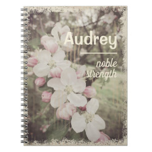 Caderno Espiral Vintage Cherry Blossoms Nome Personalizado com Sig