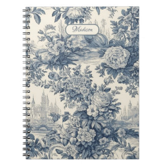 Caderno Espiral Vintage chic Blue toile de jouy monograma
