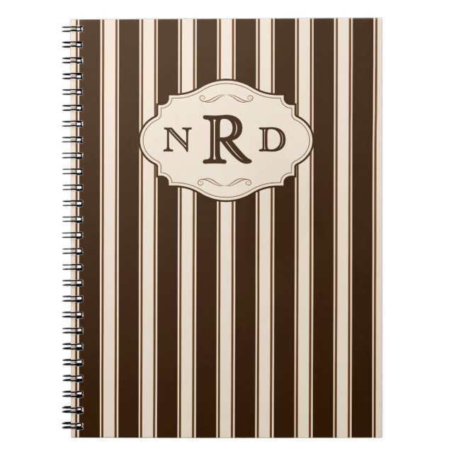 Caderno Espiral Vintage Chocolate and Cream Stripes Monogram (Frente)