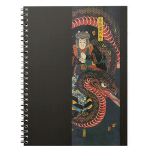 Caderno Espiral Vintage, Cobra gigante japonês, Impressão de Woodb