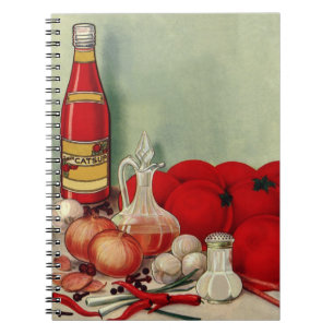 Caderno Espiral Vintage Comida italiana Cebolas de tomate Peppers