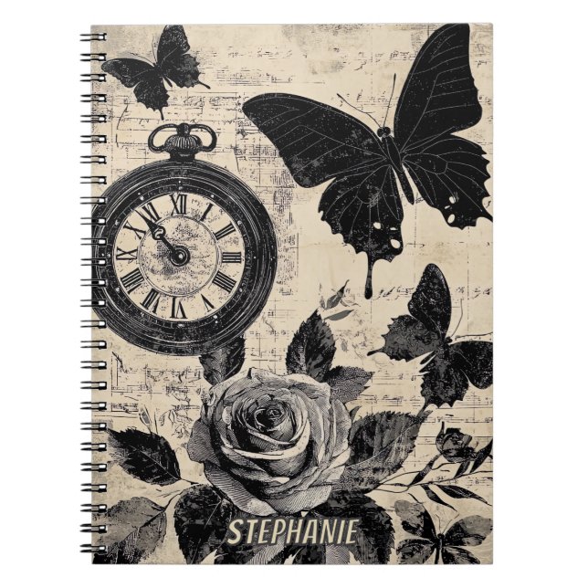 Caderno Espiral Vintage Compass & Butterfly - Papel Russo (3) (Frente)