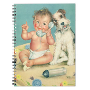 Caderno Espiral Vintage Cute Baby Conversando no Phone Puppy Dog
