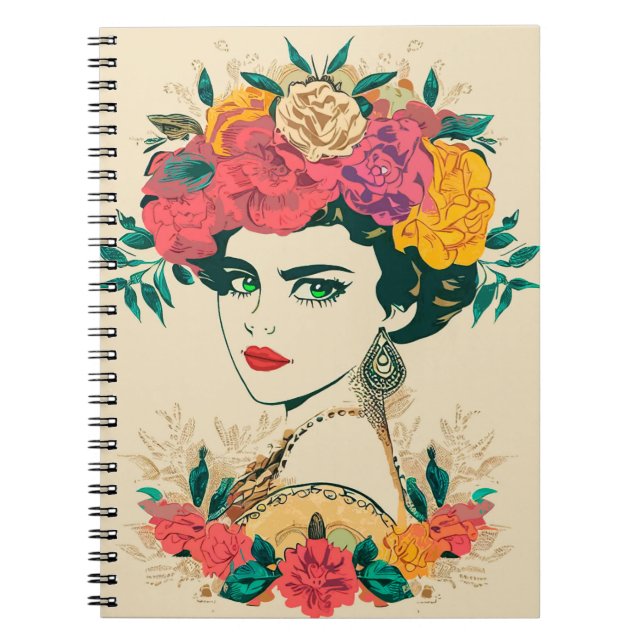 Caderno Espiral Vintage de flores femininas (Frente)