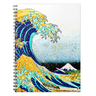 Caderno Espiral Vintage de PixDezines, grande onda, 葛飾北斎の神奈川沖浪 de