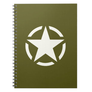 Caderno Espiral Vintage do estêncil da estrela no verde Khaki
