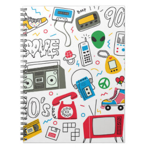 Caderno Espiral Vintage doodle s 90 com caixa de bum, televisão