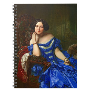 Caderno Espiral Vintage Elegante Dama Em Vestido Azul
