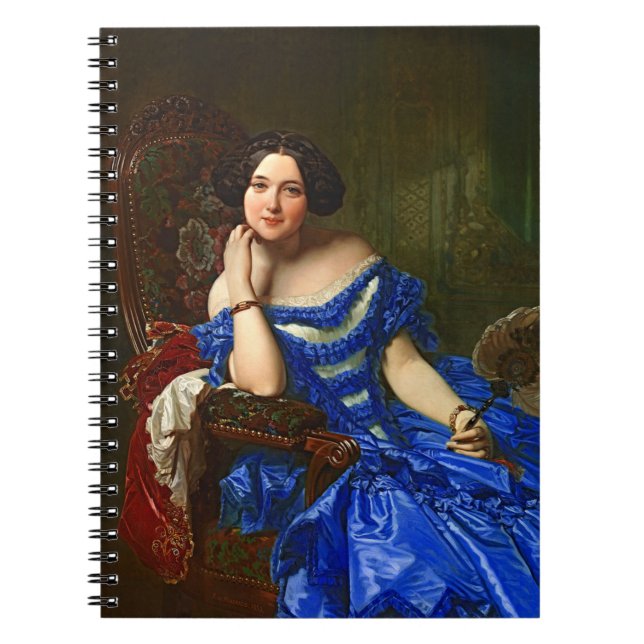 Caderno Espiral Vintage Elegante Dama Em Vestido Azul (Frente)