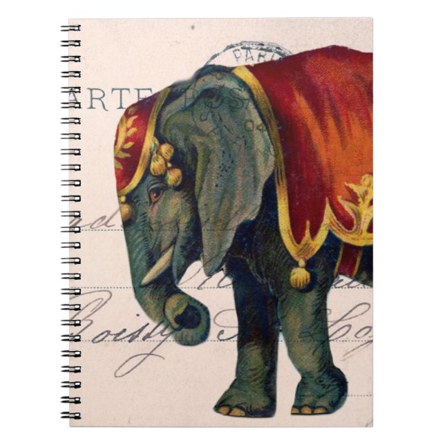 Caderno Espiral Vintage Elephant Postcard Digital Art (Frente)