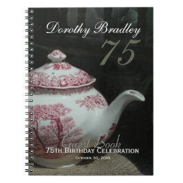 Caderno Espiral Vintage English Teapot 75th Birthday Guest Book