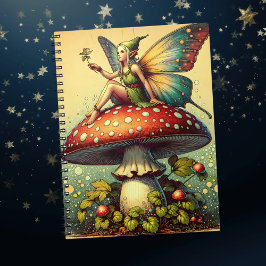 Caderno Espiral Vintage Fairy e Cogumelos