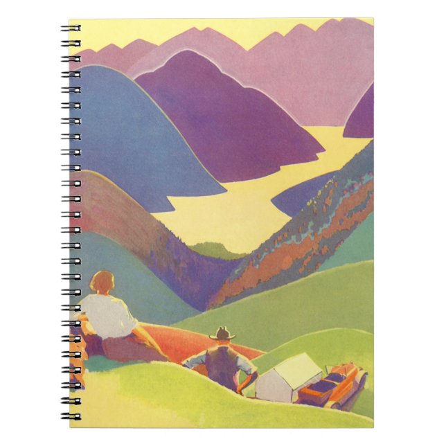 Caderno Espiral Vintage Family Vacation, Picnic nas montanhas (Frente)