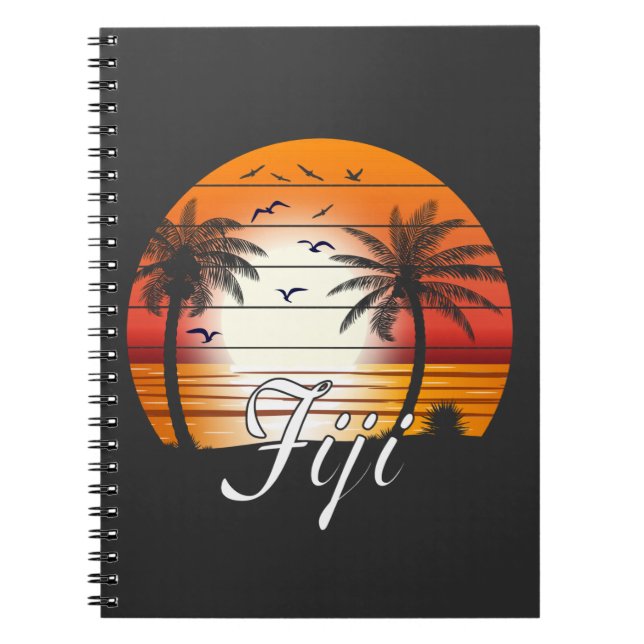 Caderno Espiral Vintage Fiji Palm Trees Summer Beach (Frente)