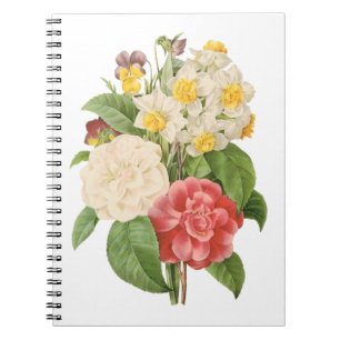 Caderno Espiral Vintage Floral Camelia Daffodil Flowers por Redout