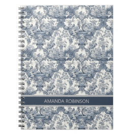 Caderno Espiral Vintage floral damask Blue toile de jouy monograma