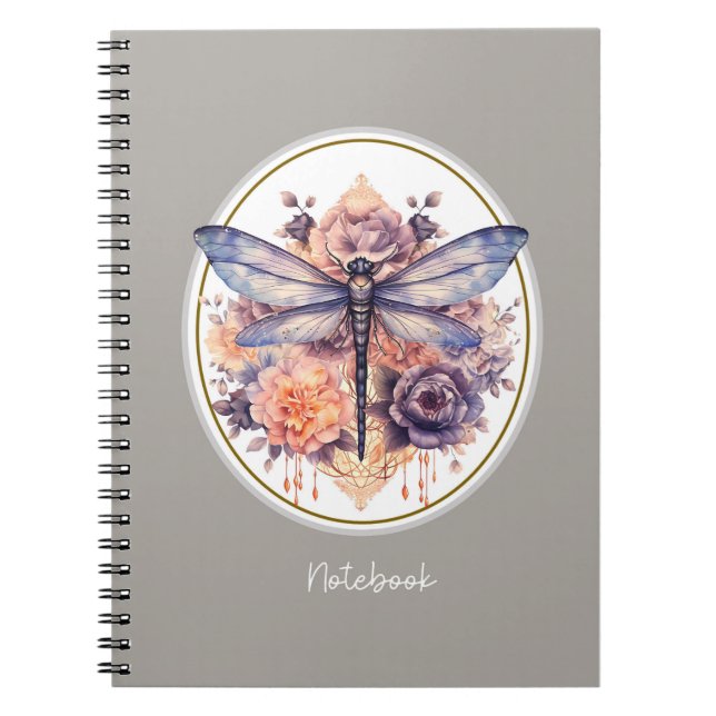 Caderno Espiral Vintage Floral Dragonfly (Frente)